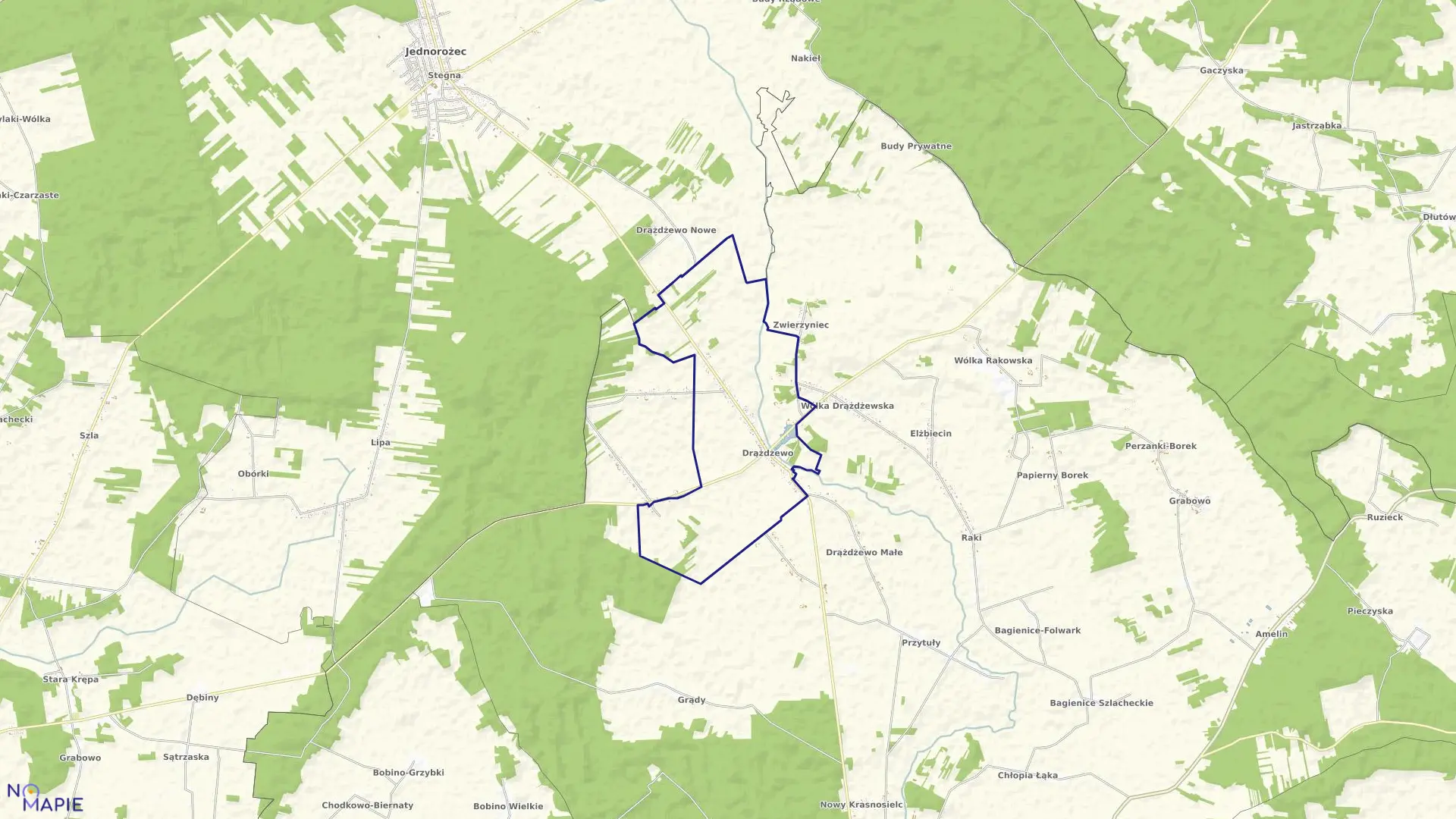 Mapa obrębu DRĄŻDŻEWO w gminie Krasnosielc