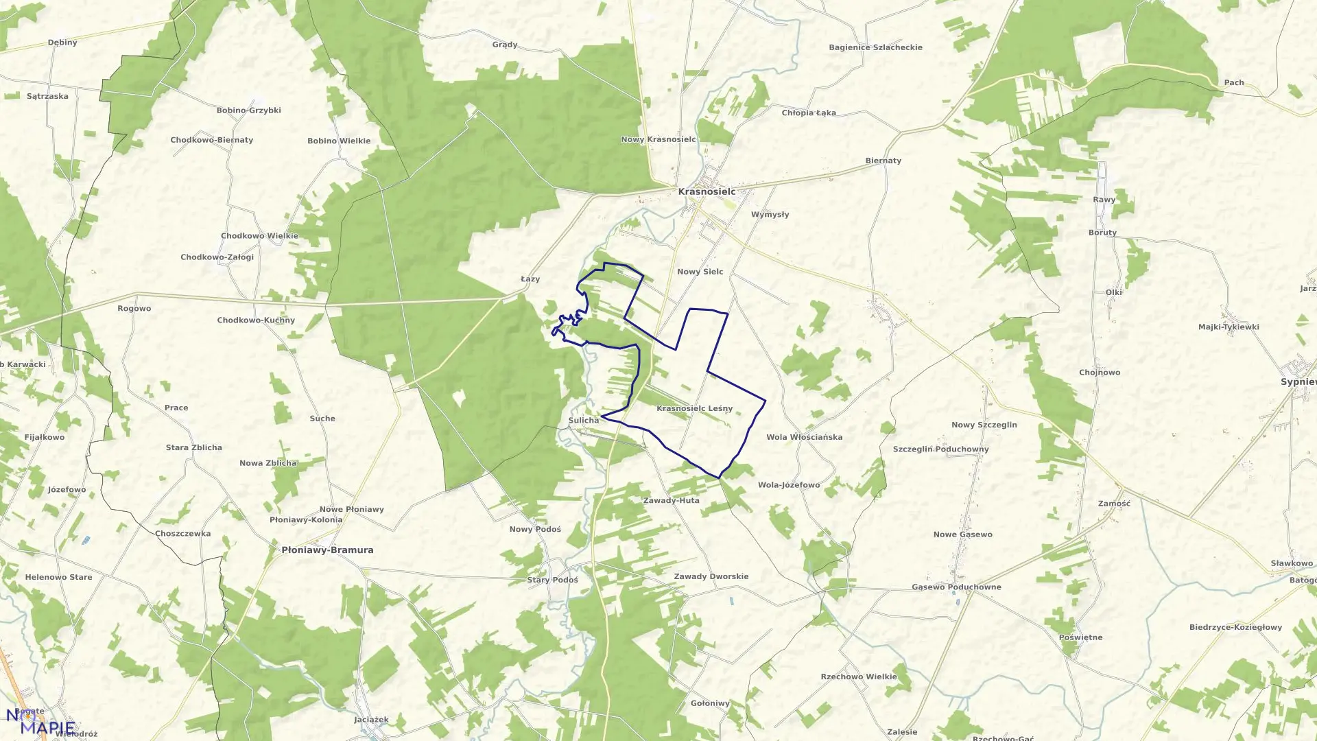 Mapa obrębu KRASNOSIELC LEŚNY w gminie Krasnosielc