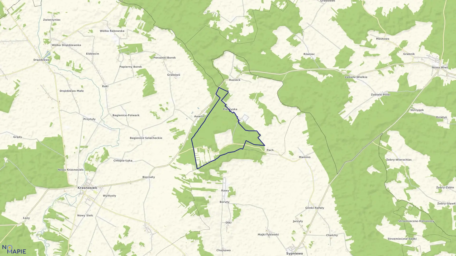 Mapa obrębu NIESUŁOWO-HUTA w gminie Krasnosielc