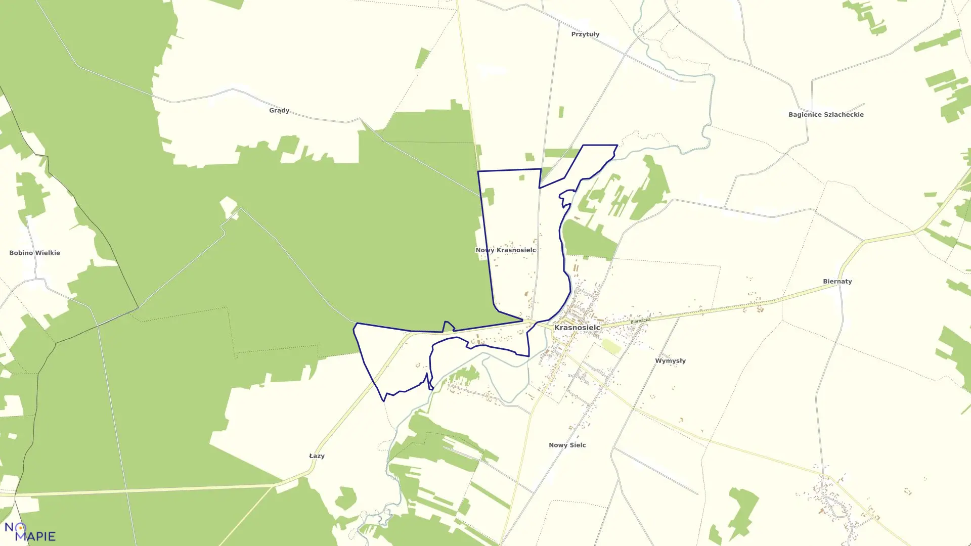 Mapa obrębu NOWY KRASNOSIELC w gminie Krasnosielc