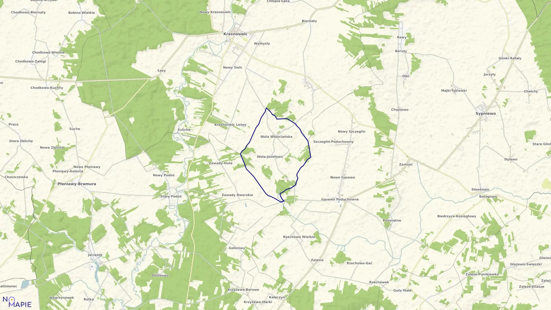 Mapa obrębu WOLA PIENICKA w gminie Krasnosielc