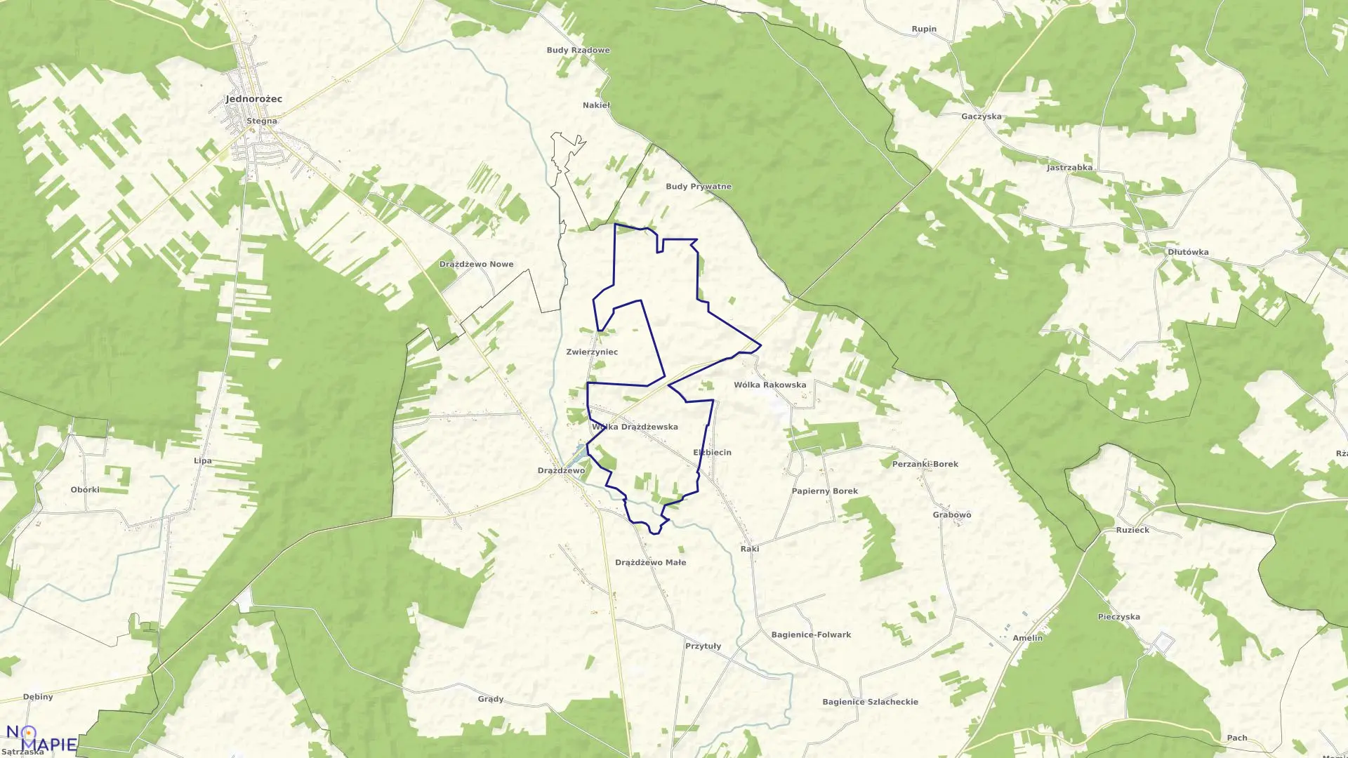 Mapa obrębu WÓLKA DRĄŻDŻEWSKA w gminie Krasnosielc